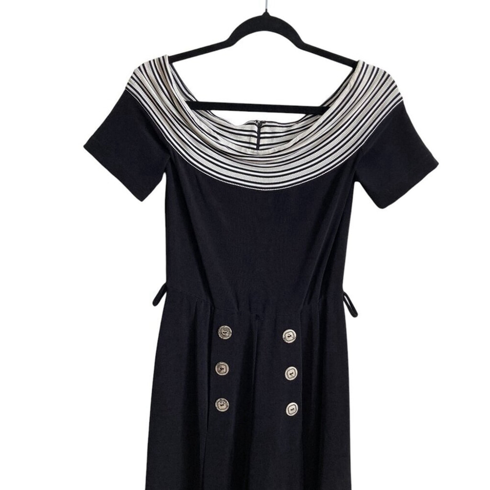 Vintage Joseph Ribkoff Sailor Chic Jumpsuit Black White Wide Leg Old Money Sz S - Picture 4 of 8